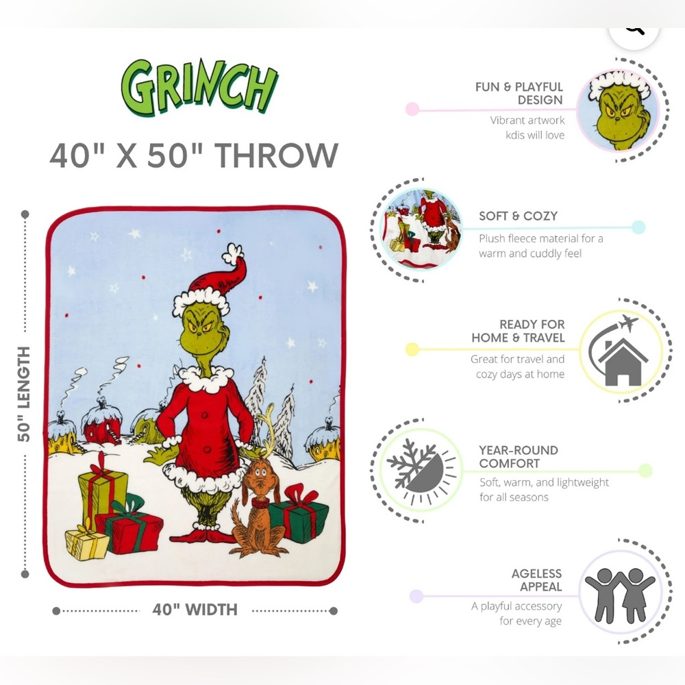Grinch Whoville Silky Soft Throw Blanket - New - Picture 4 of 5